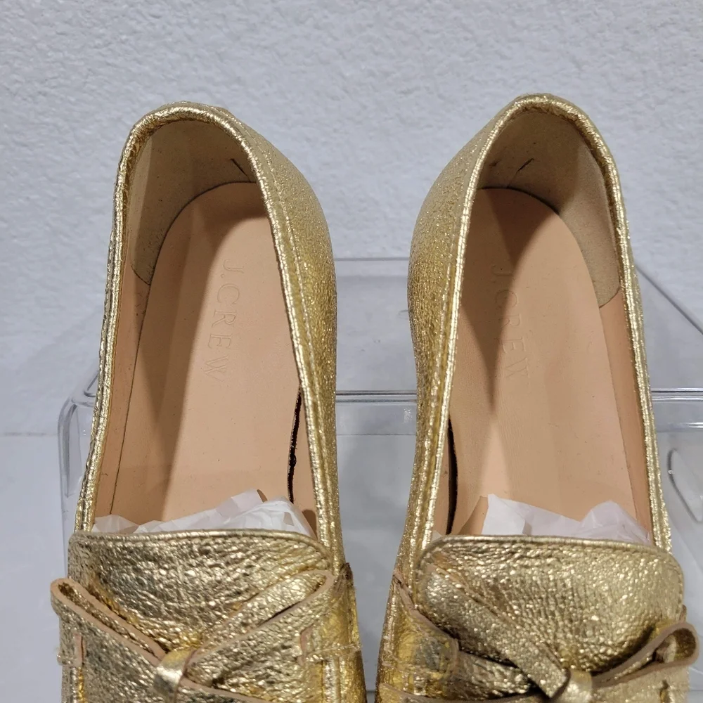 J Crew Academy Loafers Metallic Leather Gold Size 5.5 New